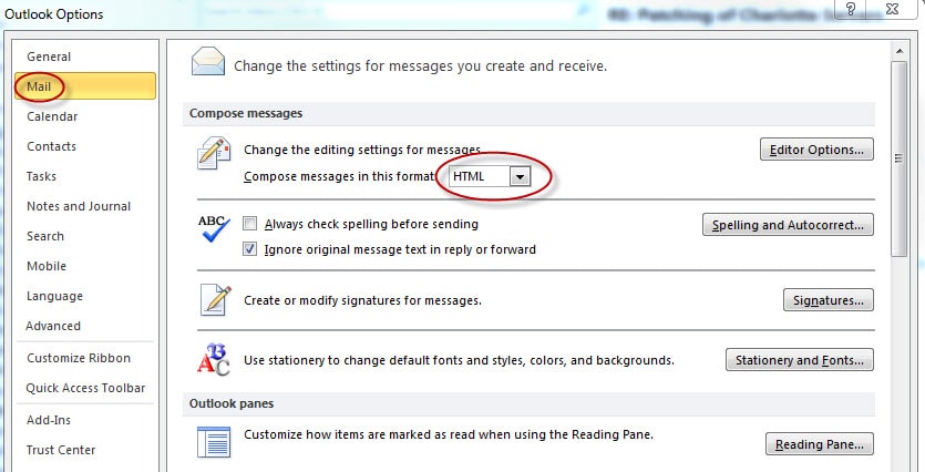 choose html in compose message in this format