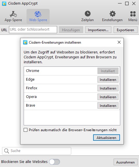 Klicken Sie neben Chrome auf Installieren
