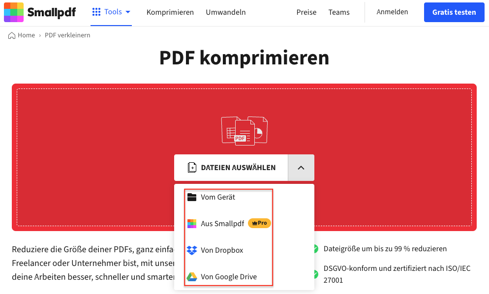 Shrink PDF on Mac with Smallpdf Step 1