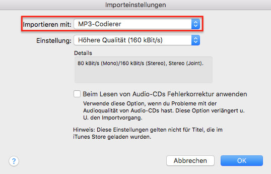 mp4 zu mp3 auf mac itunes einstellung