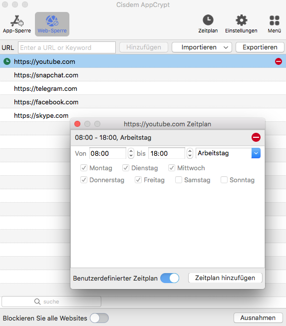 Eine Website wird ausgewählt
