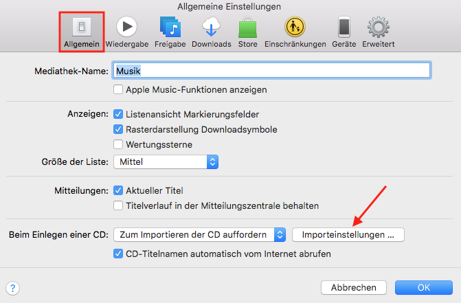 Importeinstellungen