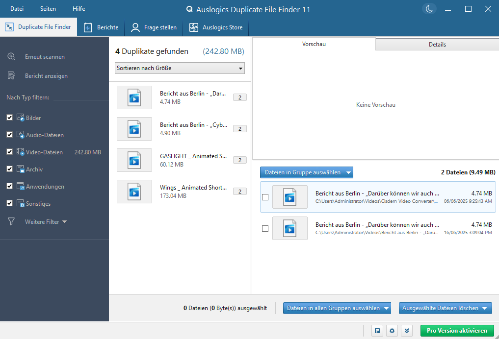 use Auslogics Duplicate File Finder to find duplicate videos on Windows