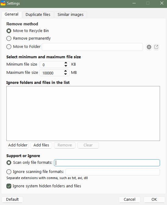 the Settings window