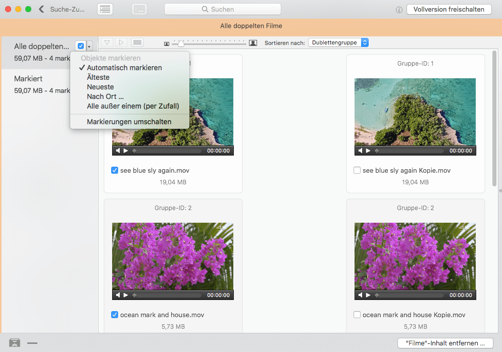 find duplicate videos using Tidy Up