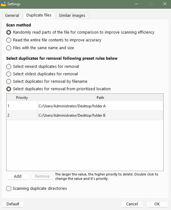 set priority in Settings