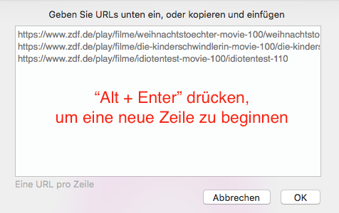 mehrere URLs einfügen