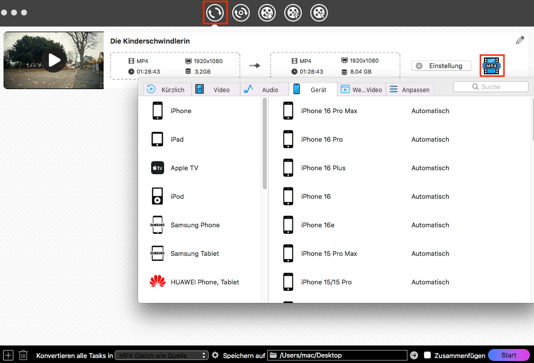 Formate der Filme konvertieren
