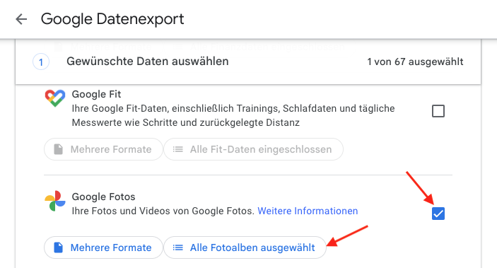 das Kontrollkästchen Google Fotos wählen