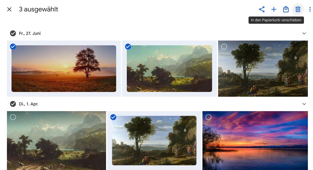 mehrere Bilder zum Löschen auswählen