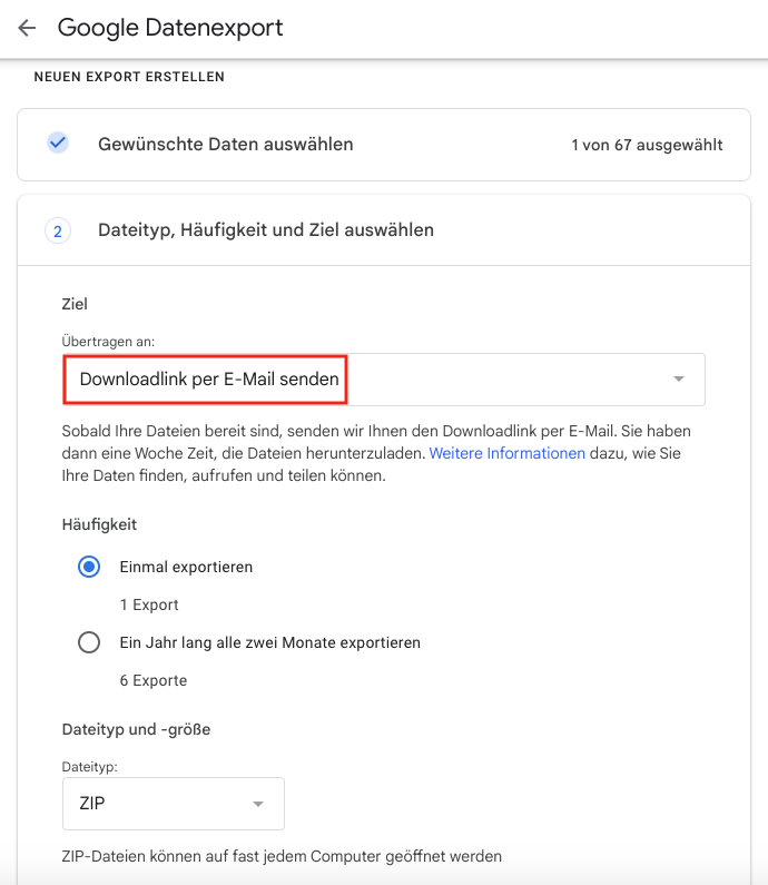 Downloadlink per E-Mail senden
