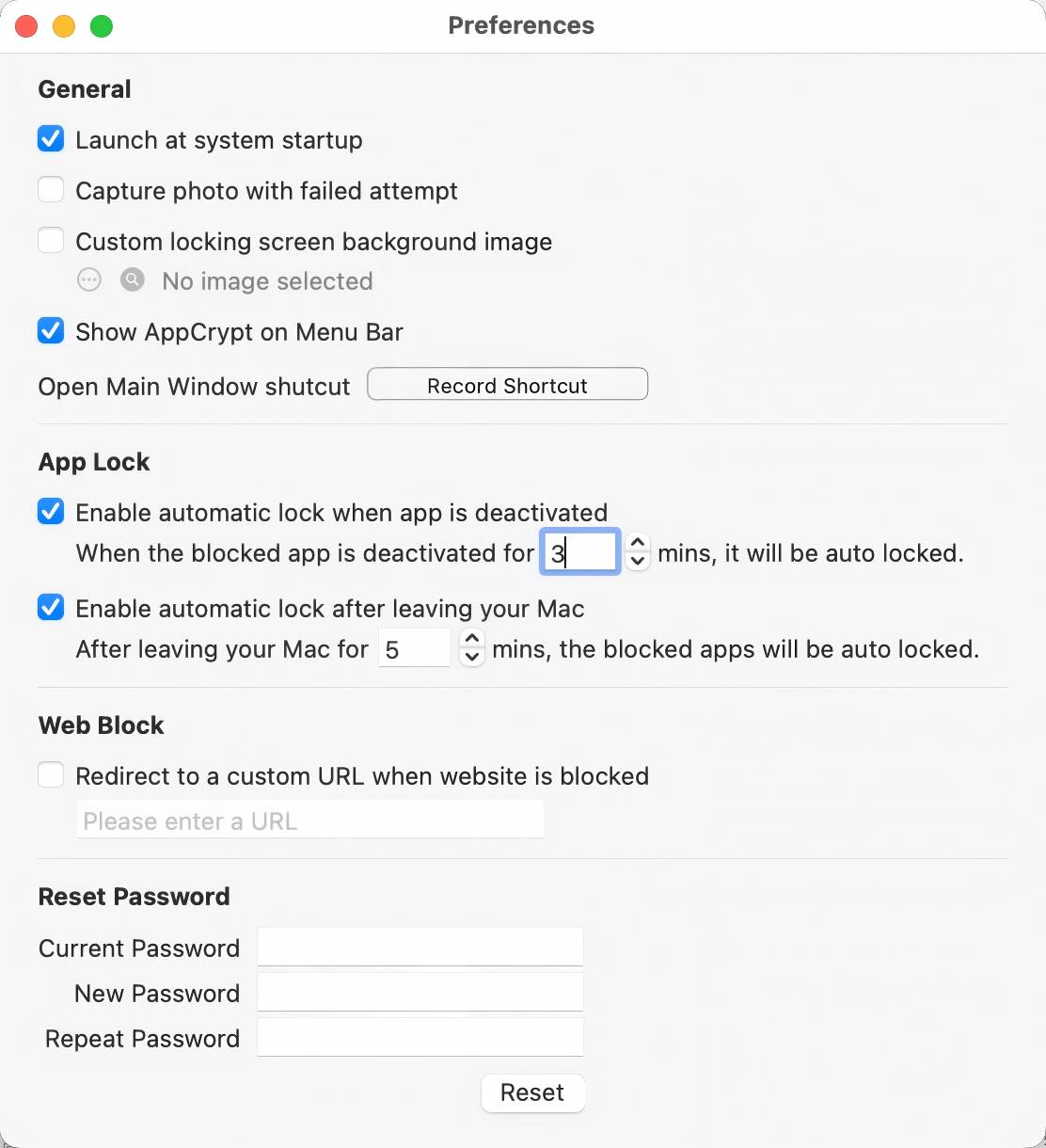 preferences window