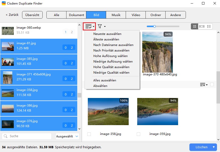 bearbeitet doppelte Bilder automatisch auswählen