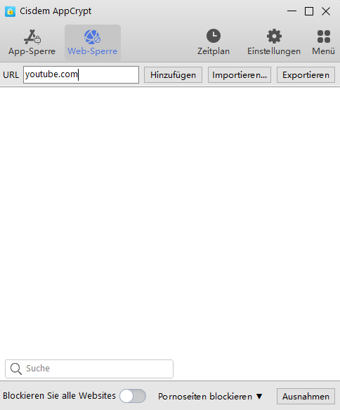 füge youtube.com in das URL-Feld ein