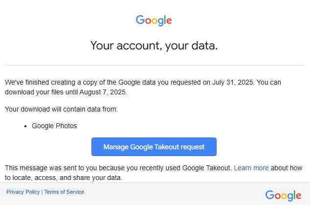 mamage google takeout request
