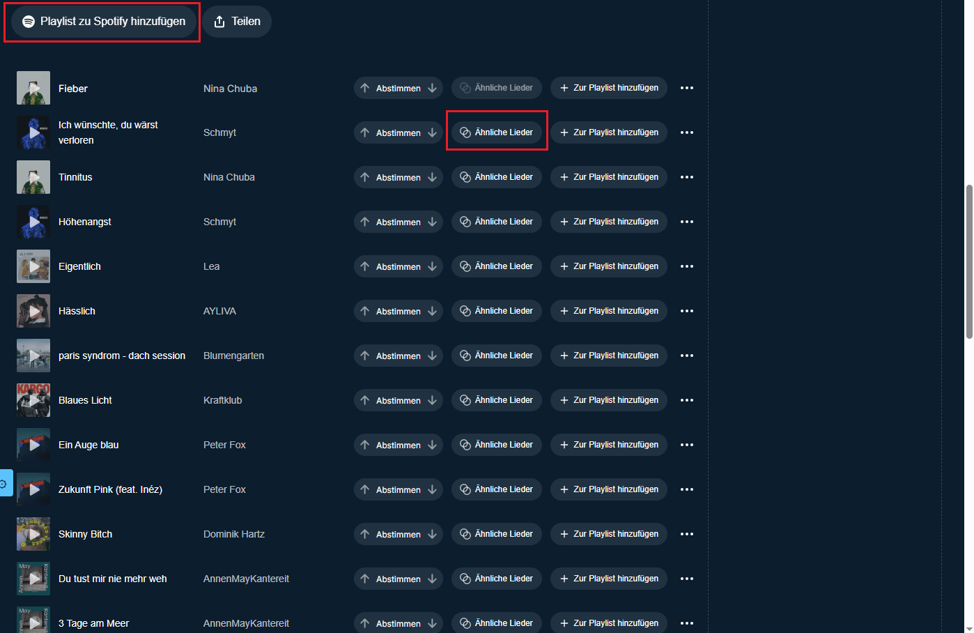 find similar songs list using Spotalike