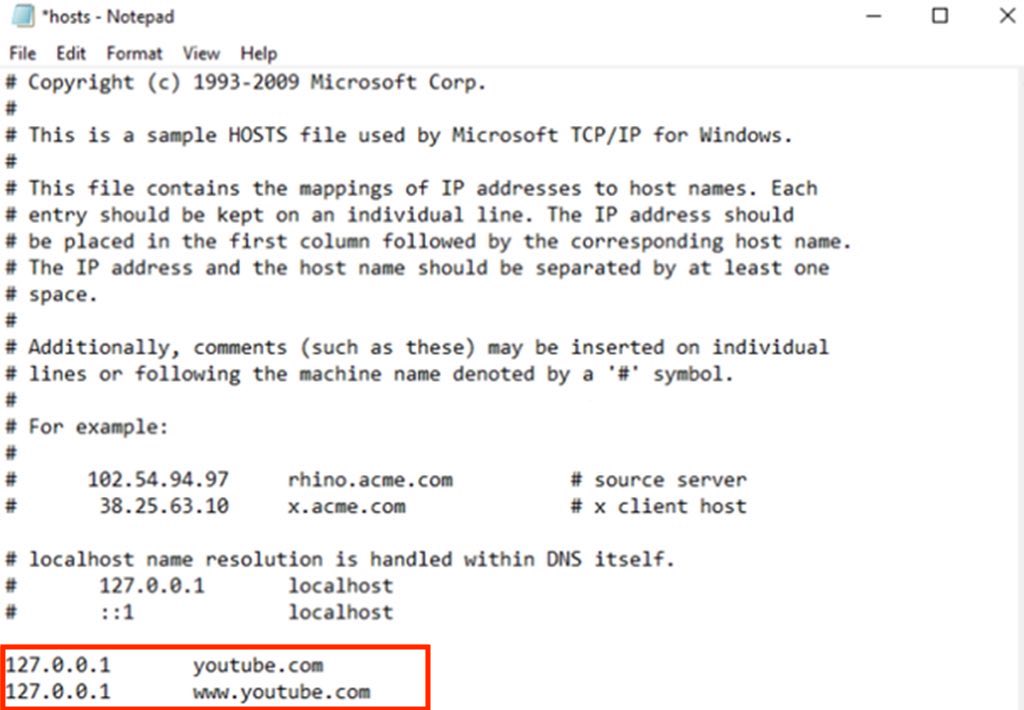 block websites using hosts file