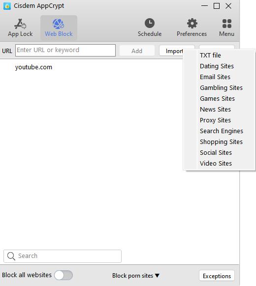 block websites on computer using AppCrypt