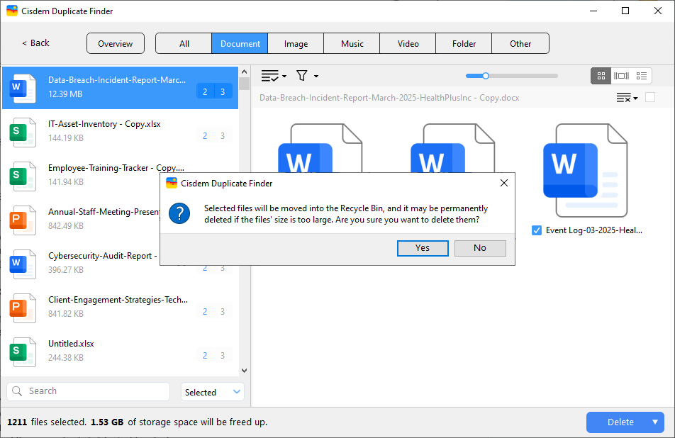 deleting duplicate documents
