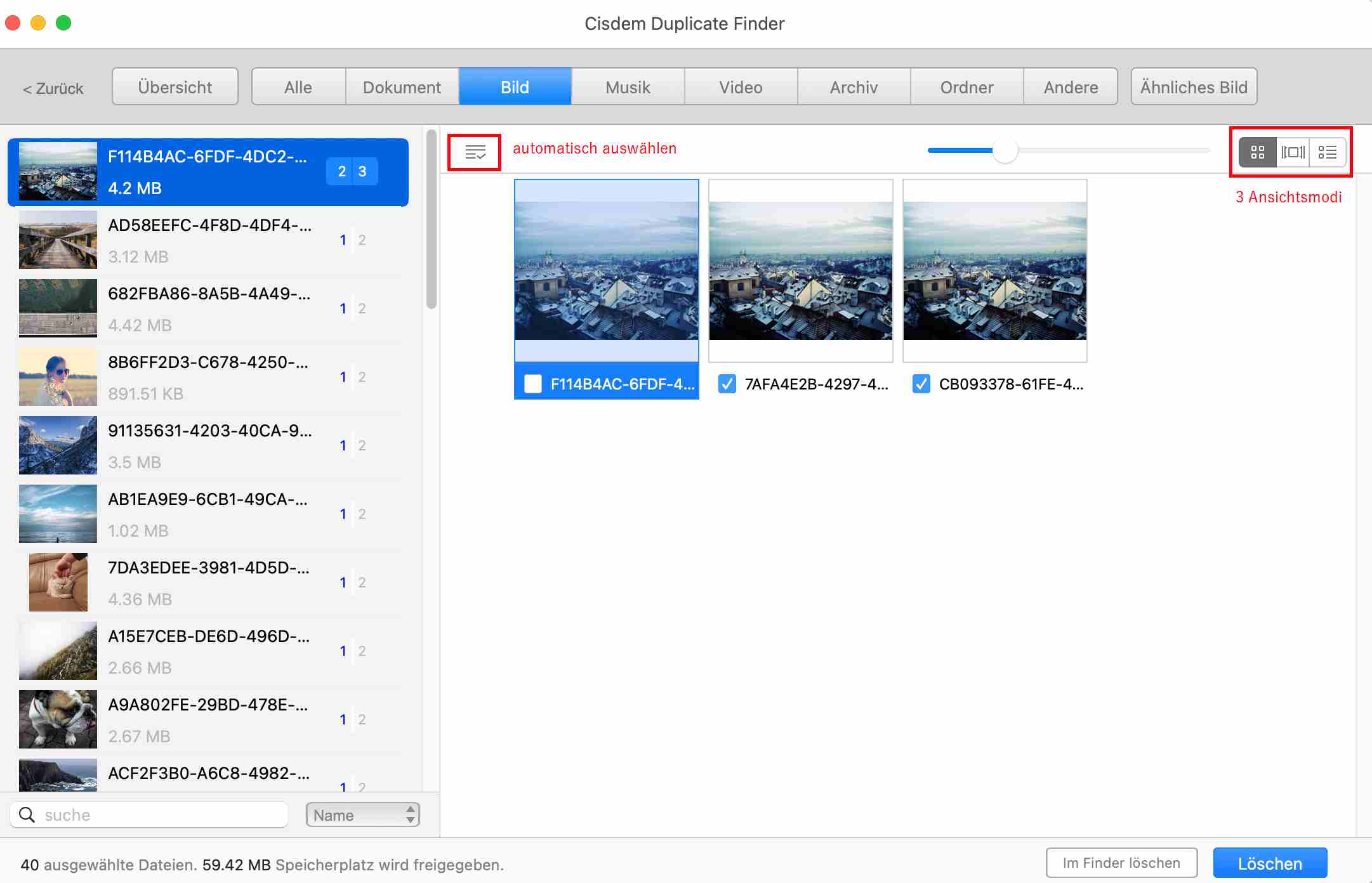 the scan results window displays the duplicate photos that have been found